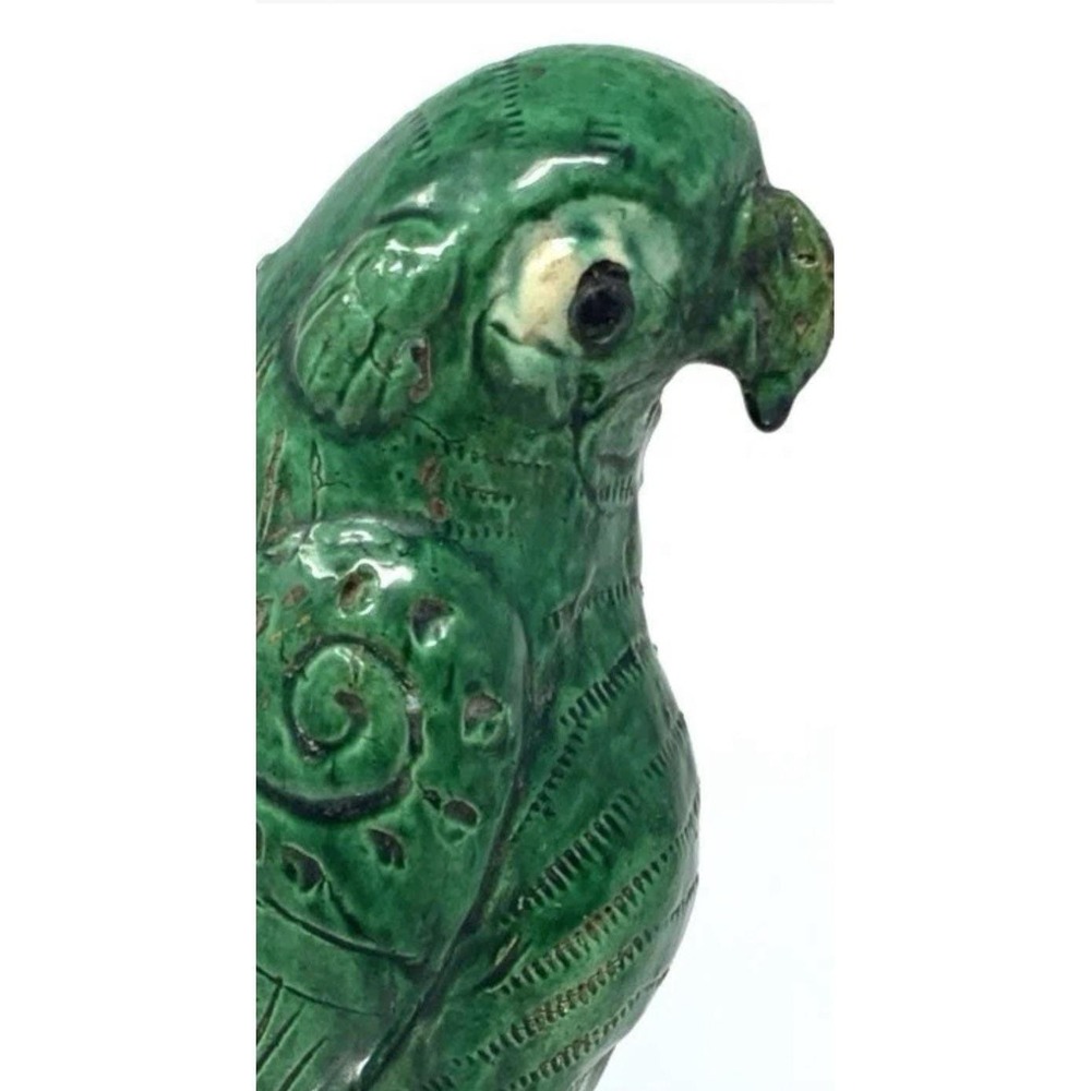 Antique 19th Century Chinese Glazed Pottery Dynasty Green Parrot 9.25" Sancai - Picture 8 of 10